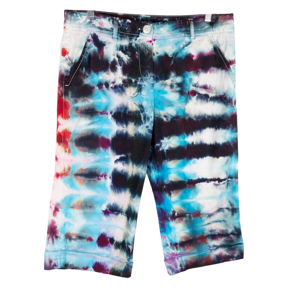Larry Levine Size 12 Denim Capri Pants Handmade Tie Dye‎ Wild Nights Jeans 355